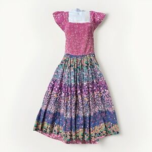 Caroline Constas Floral Smocked Dress Square Neck Midi Dress Cottagecore L New